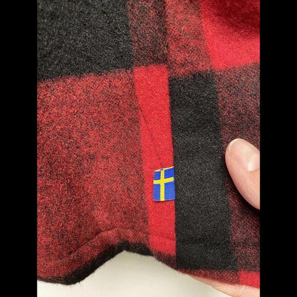 Fallj Raven Womens Red-Black Button-Up Flannel Coat Swedish Wool Cozy Sz L NWT - Picture 6 of 15